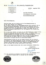 Dear World Champion,
Congratulations, Harm, on winning the 1969 World Road Championship, ridden on your Gazelle.
The way you conquered this World Championship has earned everyone's appreciation. Naturally, you are immensely proud of your unique achievement, a pride that will resurface every time you don the Rainbow Jersey. We hope you'll be seen at the front of the pack in that coveted jersey in many upcoming races.
It is a great honor for us at Gazelle to have a World Champion on the professional team we co-sponsor, and for which we provide bikes and equipment. You are, besides your colleagues, the fourth grande vedette on that team. Peter Post, the Six Day Emperor, René Pijnen, the National 50KM Track Champion, and Rini Wagtmans (6th place in the 1969 Tour de France and 3rd place in the points classification) were previously the men cycling fans were talking about.
Naturally, we will continue to supply you, your team, and others with Gazelle equipment in the coming season. Did you know that we will be marketing a bike like the Gazelle model on which you won your Championship under the name Champion Mondial? You will soon be able to see this model at all our racing partners.
Harm, wishing you the best of luck in the coming season. Signing,
Sincerely,
N.V. GAZELLE Rijwielfabriek
(W. Breukink, Dir.)